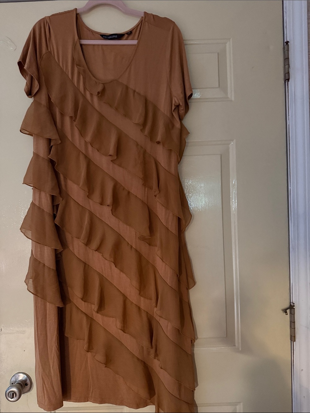 Colleen Lopez Tan Tiered Ruffle Midi Dress NWOT